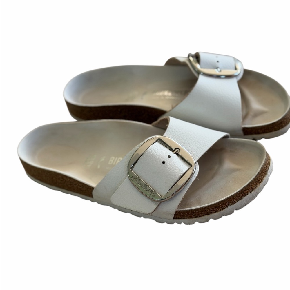 Birkenstock MADRID White Sandals with Metallic Buckle - Picture 7 of 10